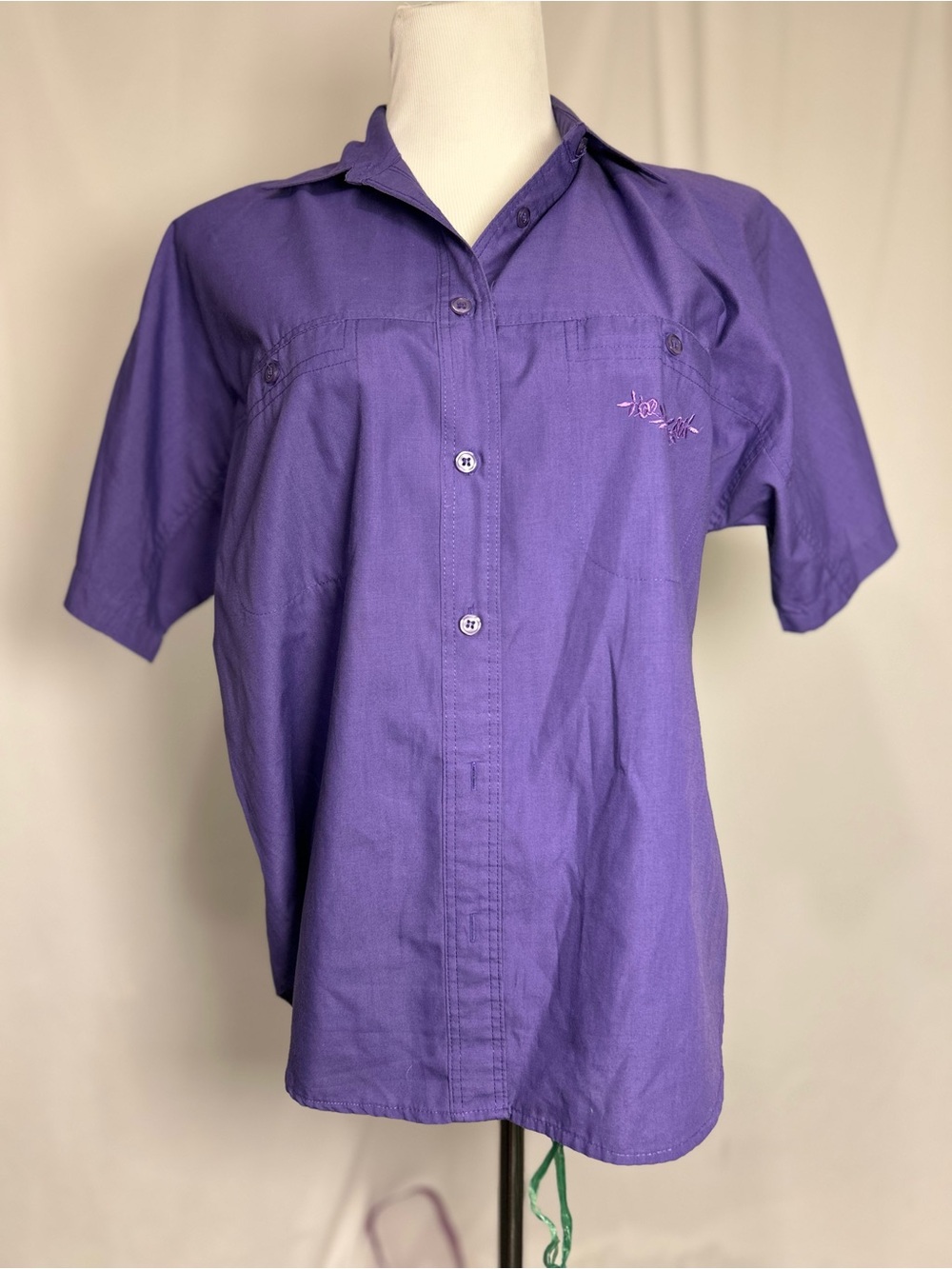 Vintage Short-Sleeve Button-Up Shirt - Purple